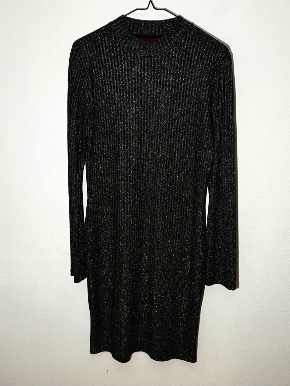 HUGO Hugo Boss Nimberly Women’s Metallic Ribbed Knit Dress Black Silver XL